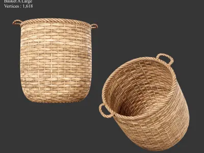 Medieval Containers Woven Baskets Low-poly 3D model