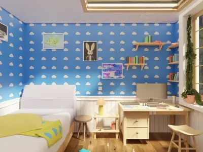 Home Bedroom Interior Environment Cartoon Style 3D model