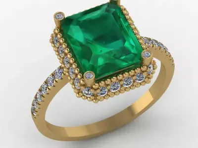Emerald and diamond ring 3D print model