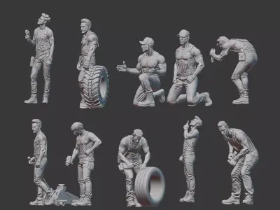 Garage car mechanic repair figure pack 2 3D print model