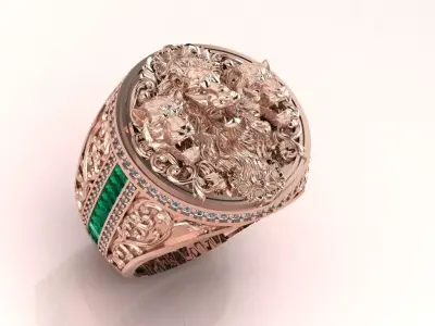 Three Lions Ring jewelry 3D model - for Him 3D print model