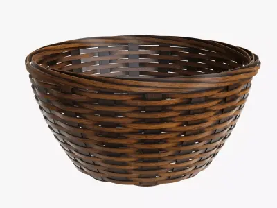 Wicker basket bowl with clipping path dark brown 3D model
