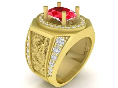 Luxury Dragon Oval Stone Men Ring Jewelry Design 3813 3D print model
