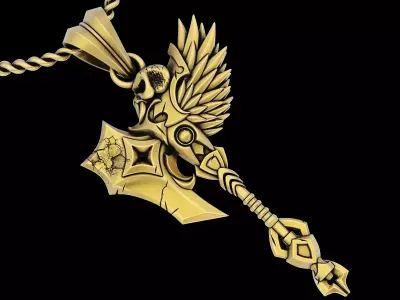 Pendant Axe Pendant Sculpture jewelry gold necklace 3D print model