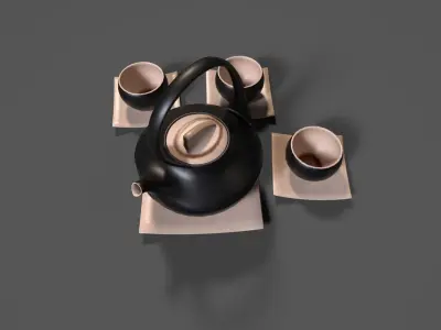 Oriental Tea Sets Low-poly 3D model