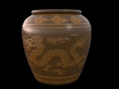 glazed water jar with dragon patterns Low-poly 3D model
