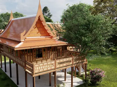 thaihome thai house in forest Low-poly 3D model
