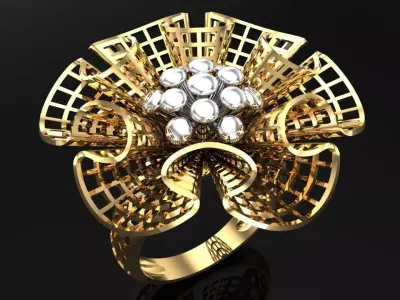  Mesh flower ring - Italian rings - Womens Rings - N6434 3D print model