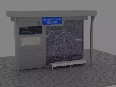 Bus Stop With Lights Low-poly 3D model