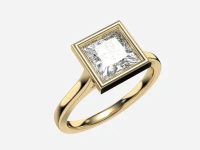 Princess Diamond Bezel Setting Solitaire Diamond Ring 3D print model