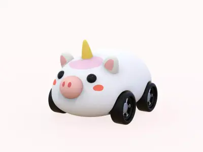 Cartoon Unicorn Car Cute  Low-poly 3D model