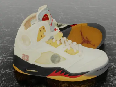 NIKE AIR JORDAN 5 RETRO X OFF WHITE FIRE RED 3D SHOES Low-poly 3D model