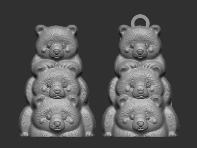 three bear keychain decor  3D print model