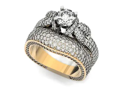 double Engagement Ring and  Wedding diamond 1306 3D print model