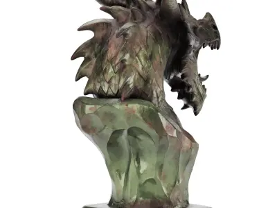 Dragon Head Sculpture  Oxidized Bronze Low-poly 3D model