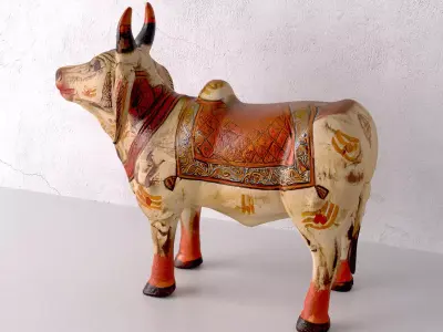 Vintage Wood Painted Brahma Cow 3D model