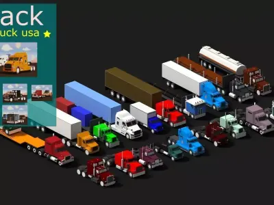 Low Poly Truck Usa Pack Low-poly 3D model