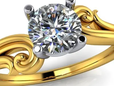 Vintage one Carat Solitaire scroll art design engagement ring  3D print model