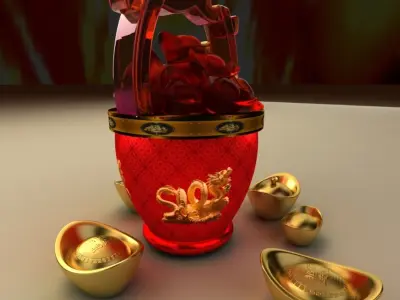 Chinese gold Ingot bucket  3D model