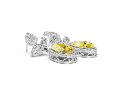 Elegant Pear Cut Drop Earrings with Floral Motif CJE 001 3D print model