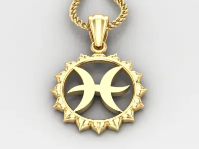 Sun Pisces Light Gold Pendant Version 7 3D print model