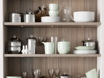 kitchen rack with accessories set 01 3D model