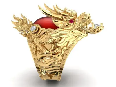 Luxury Chinese Dragon Gold Ring for Men  2075 3D print model