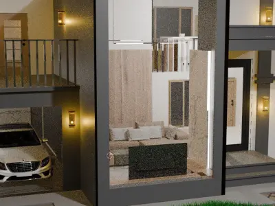 Cycles Render Modern House 3D Model With Interior 3D model