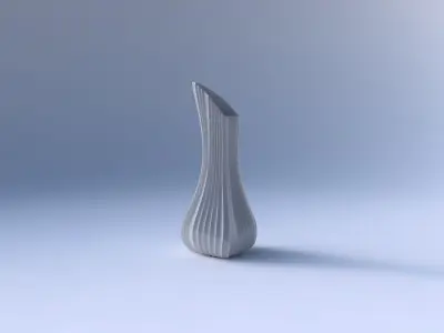 Vase puffy tappered triangle with extruded vertical lines 3D print model