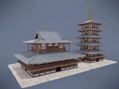 Japanese Shrine Low-poly 3D model