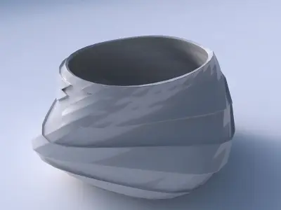 Bowl twisted elipse with sharp ribbons 3D print model