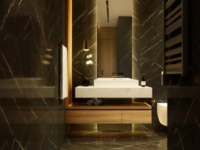 Modern dark bathroom interior scene 3D model