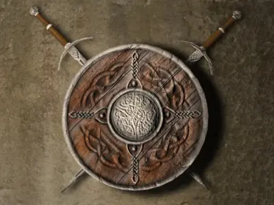 Shield and swords Low-poly 3D model