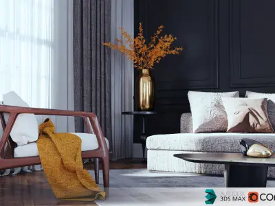 Yellow-Reception Dining scene -corona renderer 3D model