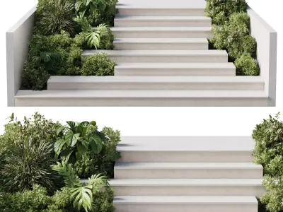 Entrance and exit stairs with furniture and garden 158 Low-poly 3D model