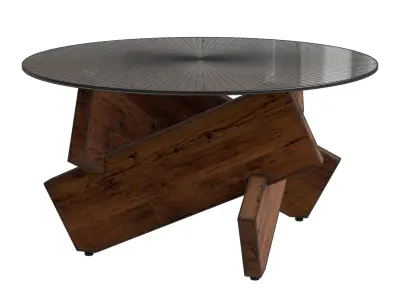 Modern Minimalist Wood Legs Tempered Glass Top Coffee Table Low-poly 3D model