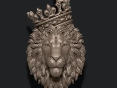 Lion pendant with crown and closed mouth v4   008 3D print model
