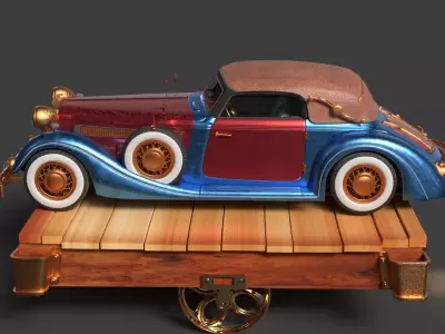 Chinese Display Stand with Antique Car Figure  Low-poly 3D model