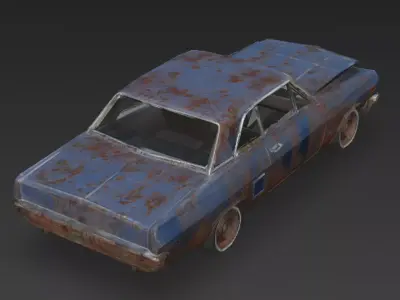 Abandoned Rusty Sedan 3D Model PBR Low-poly 3D model