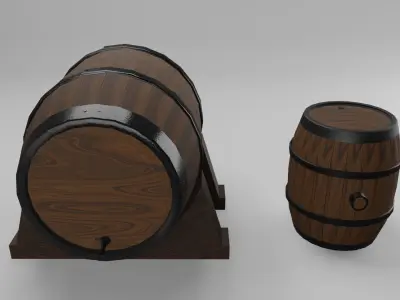 Low Poly Wooden Barrels Free low-poly 3D model