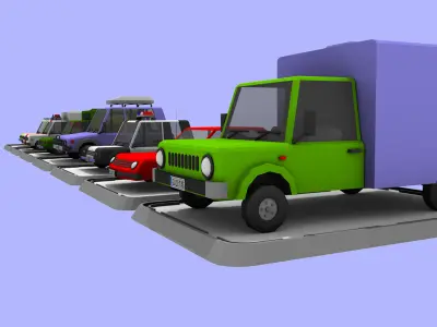 7 Cartoon Low Poly Cars Set Low-poly 3D model