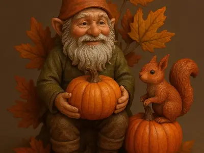 Autumn Gnome with Squirrel 3D model Figurine for printing 3D print model