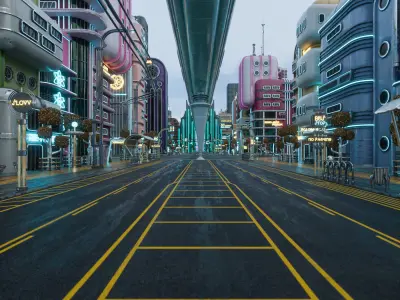 SCIFI ATOMPUNK CITY ENVIRONMENT TILEABLE LOOP Low-poly 3D model
