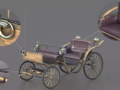 Carriage old fashioned Low-poly 3D model