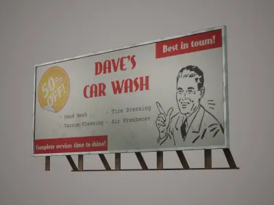 Billboard Set Low Poly Game Ready american car advertising Low-poly 3D model