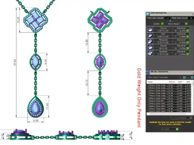 MultiShape Diamond YDrop Chain Pendant With Emrald Marquise Pear 3D print model