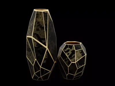 Black in Gold Hexa-Shaped Vase Low-poly 3D model