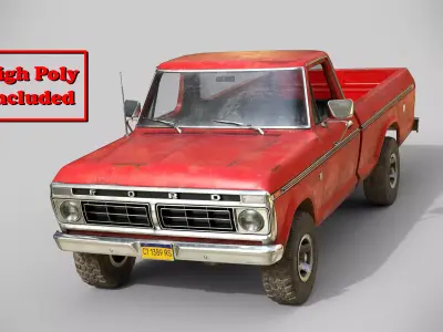 Ford Classic F100 pickup 1976 Old Red Low-poly 3D model