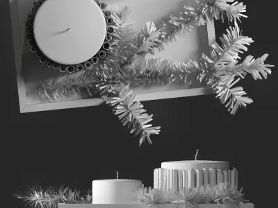 Decorative set of candles on tray 3D model