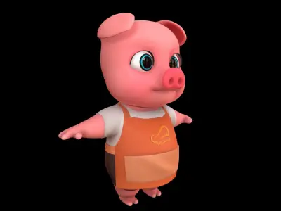 Asset - Cartoons - Animal - Pig - Rig 3D model